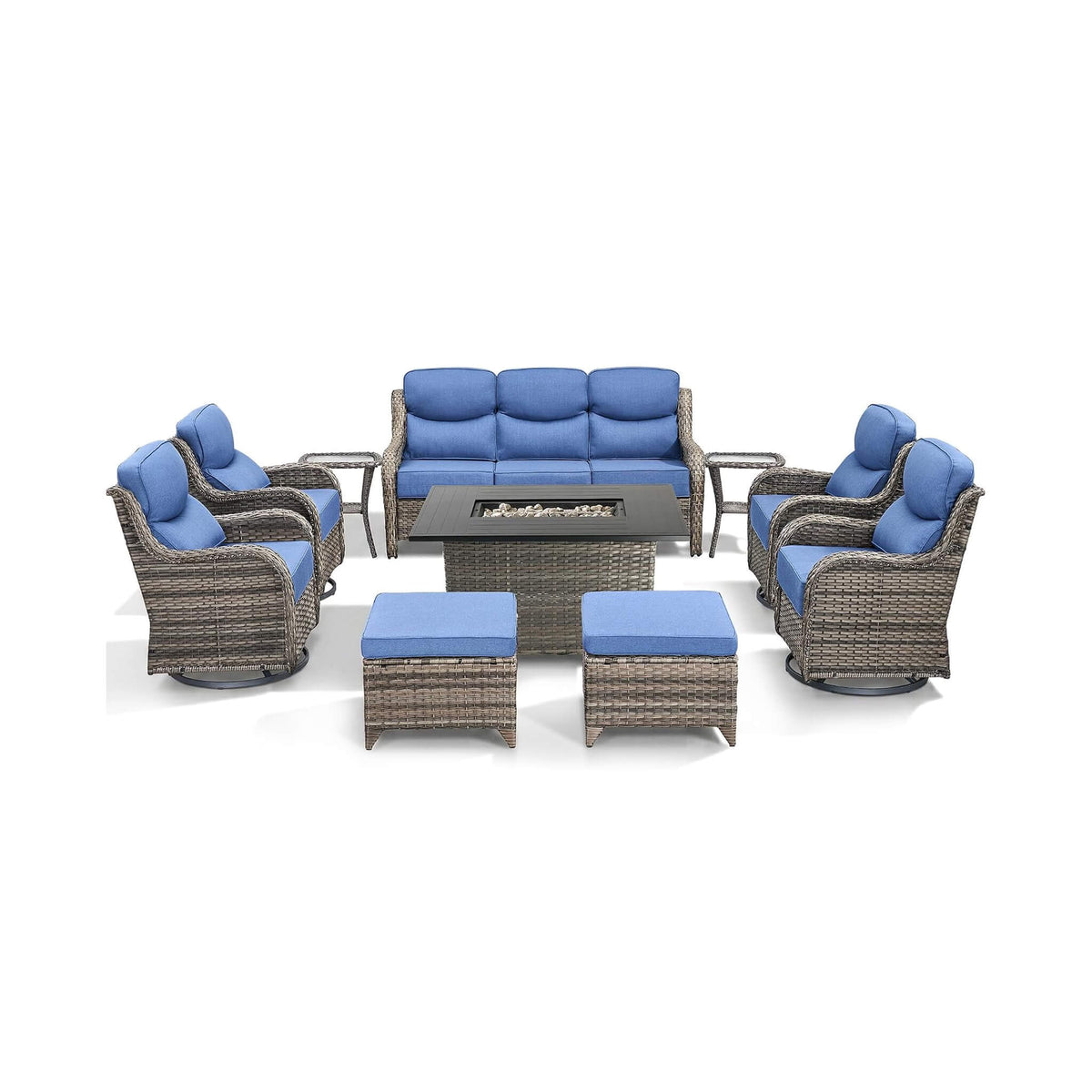 Alora 10-Piece Outdoor Patio Furniture Set with Fire Pit Table