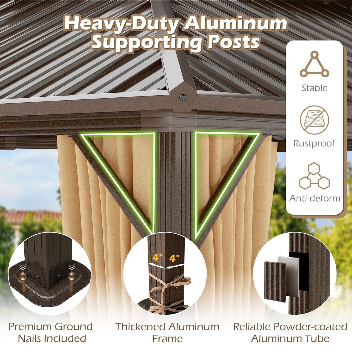 16 x 12 Ft Outdoor Metal Gazebo with Curtains and Netting