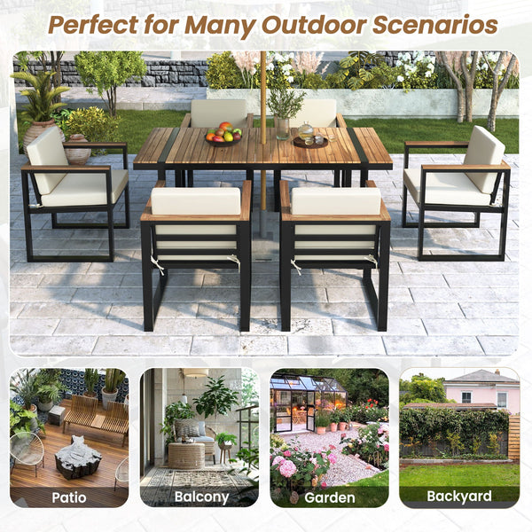 7-Piece Acacia Wood and Steel Outdoor Dining Set