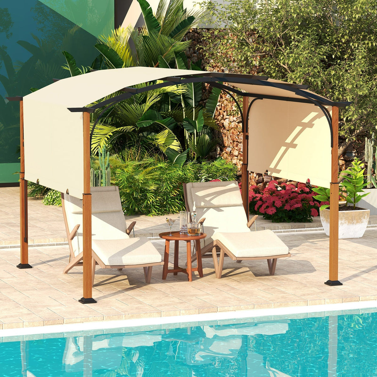 10 x 12 ft Outdoor Retractable Pergola with Canopy