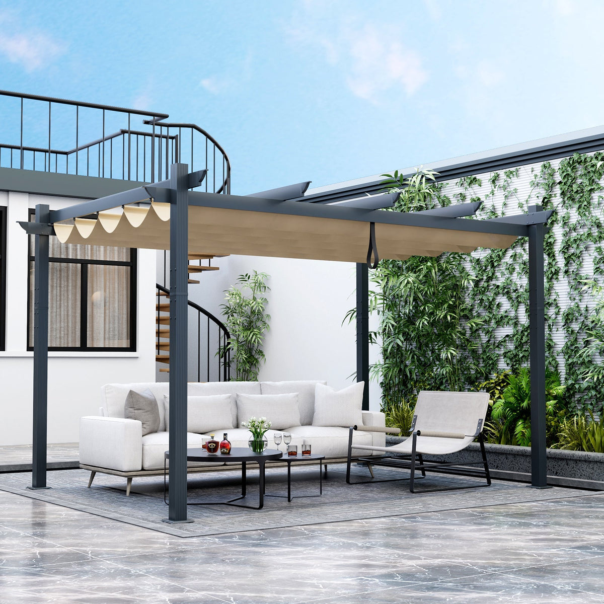 10 x 13 ft Aluminum Retractable Pergola with Canopy