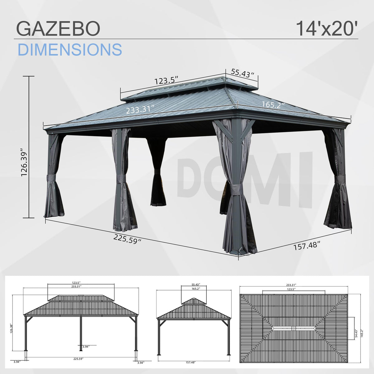 14 x 22 Ft Hardtop Double-Roof Gazebo with Curtains
