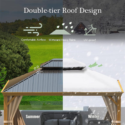 10' x 12' Wood-Look Aluminum Gazebo with Double Roof