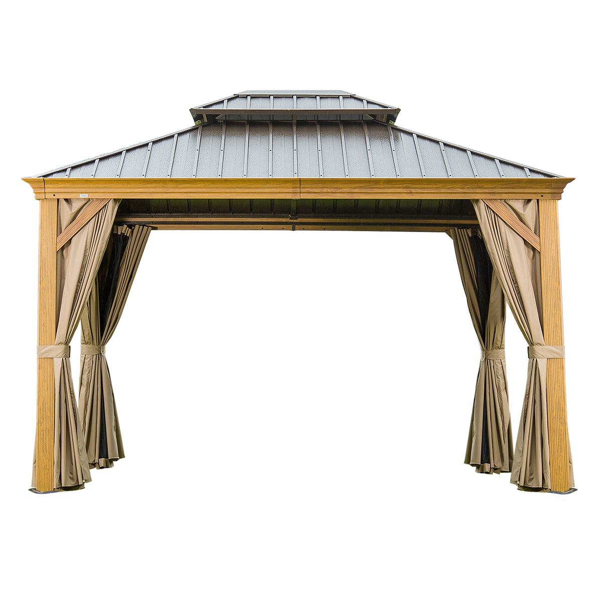 10' x 12' Wood-Look Aluminum Gazebo with Double Roof