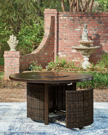 Round Outdoor Gas Fire Pit Table with Resin Wicker