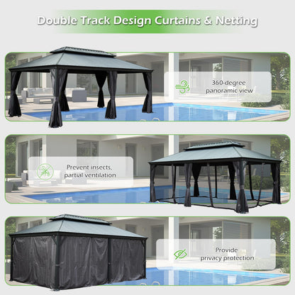 14 x 20 Ft Hardtop Gazebo with Curtains and Netting