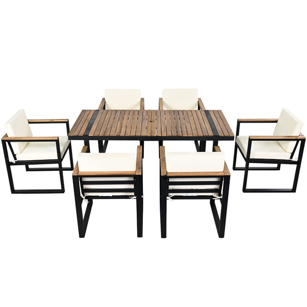 7-Piece Acacia Wood and Steel Outdoor Dining Set