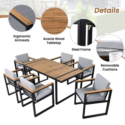7-Piece Acacia Wood and Steel Outdoor Dining Set