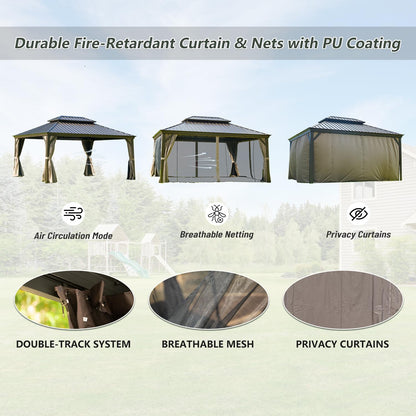 12x16 ft Hardtop Double-Roof Patio Gazebo