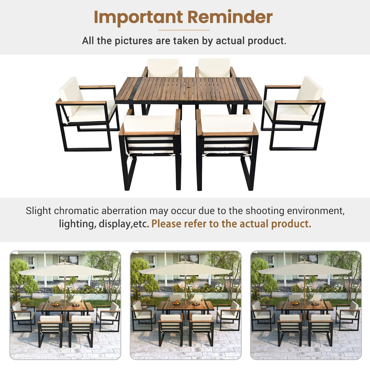 7-Piece Acacia Wood and Steel Outdoor Dining Set