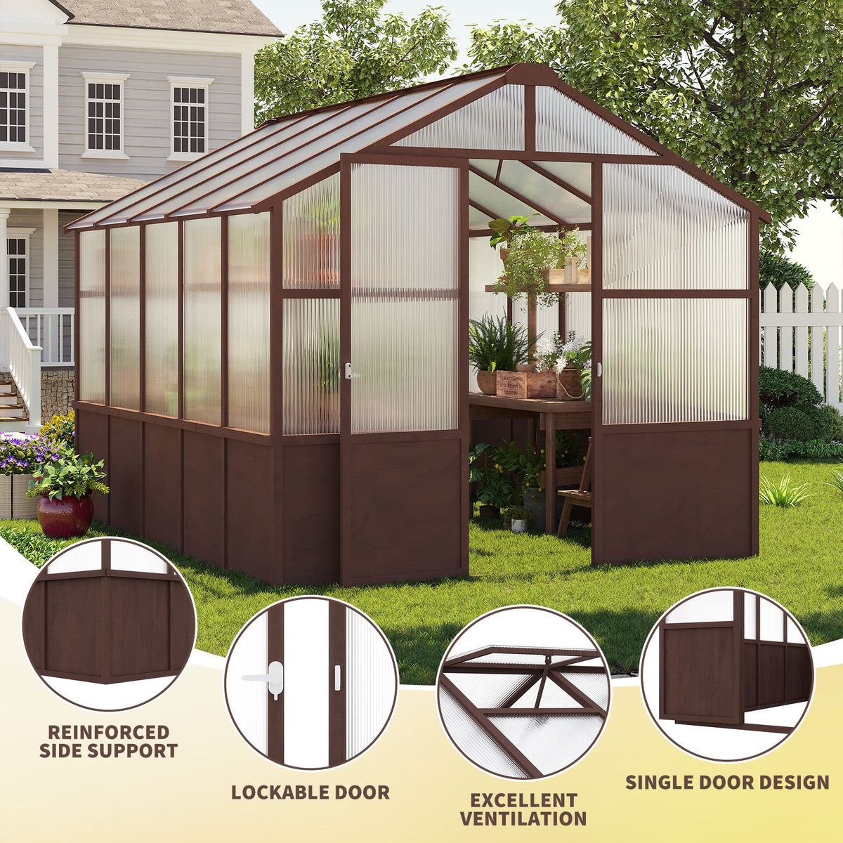 8 x 10 ft Cedar Greenhouse with 6mm Polycarbonate Panels