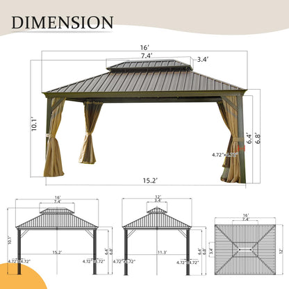 12x16 ft Hardtop Double-Roof Patio Gazebo