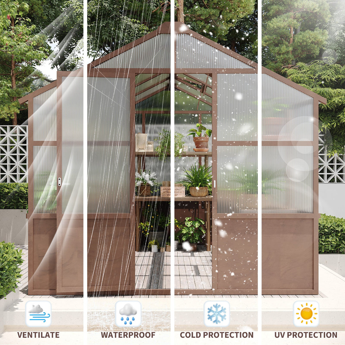 8 x 10 ft Cedar Greenhouse with 6mm Polycarbonate Panels