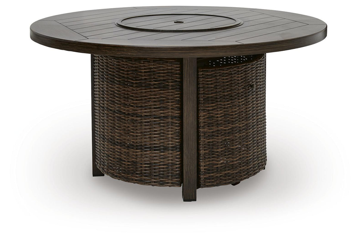 Round Outdoor Gas Fire Pit Table with Resin Wicker