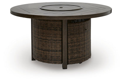 Round Outdoor Gas Fire Pit Table with Resin Wicker