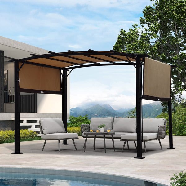 12 x 9 ft Steel Outdoor Pergola with Retractable Canopy