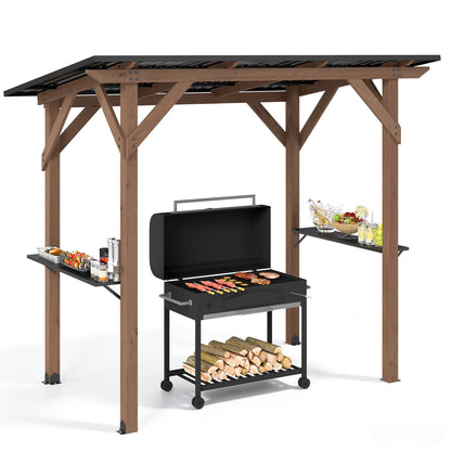 Cedar Wood Grill Gazebo with Galvanized Metal Roof and Shelves