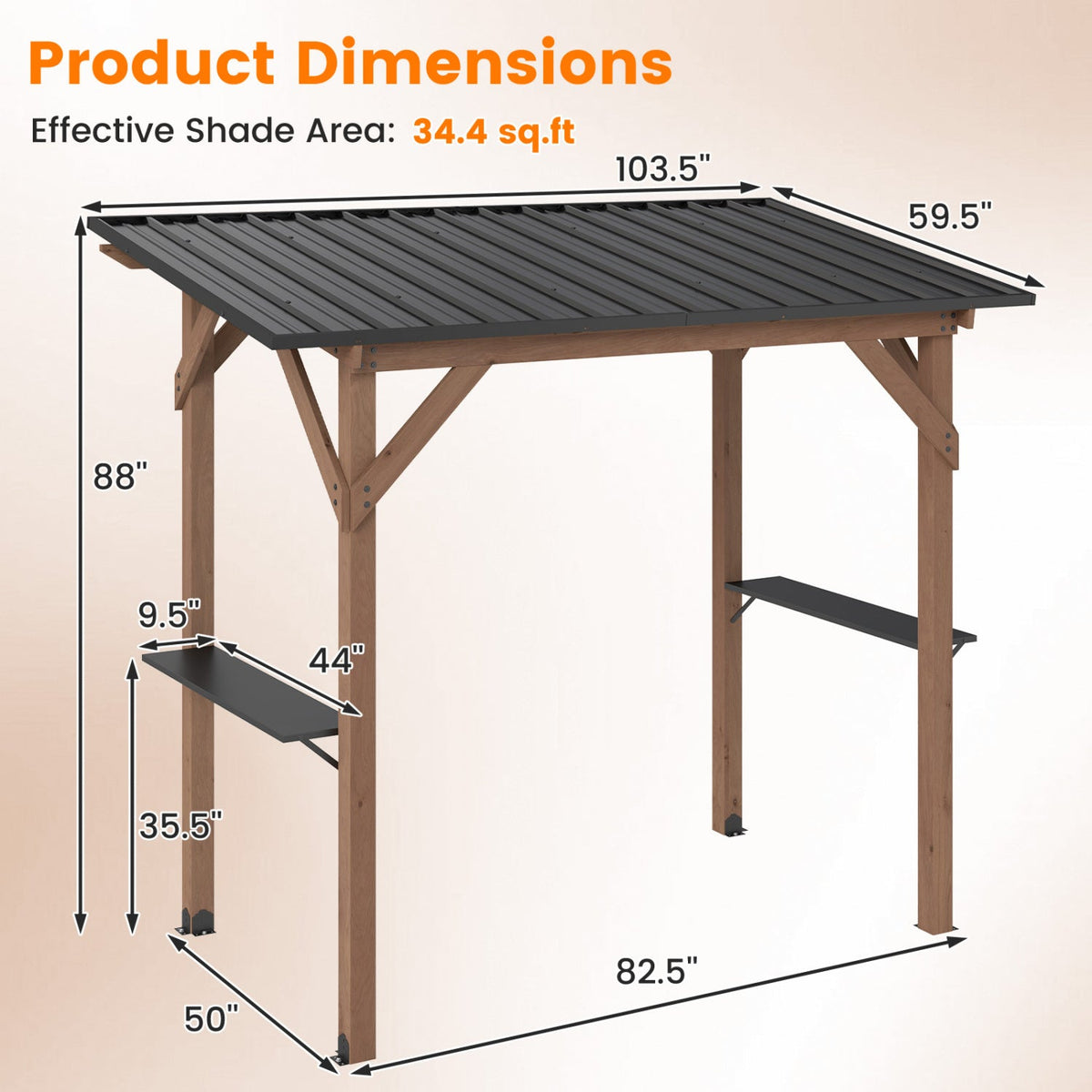 Cedar Wood Grill Gazebo with Galvanized Metal Roof and Shelves
