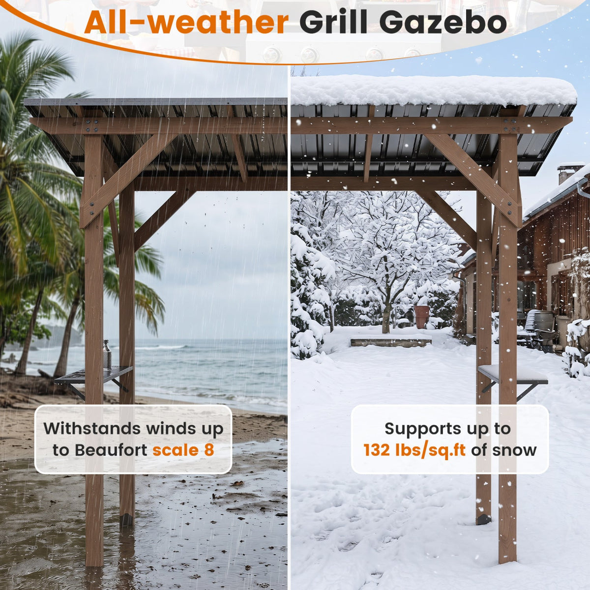 Cedar Wood Grill Gazebo with Galvanized Metal Roof and Shelves