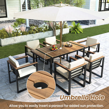 7-Piece Acacia Wood and Steel Outdoor Dining Set
