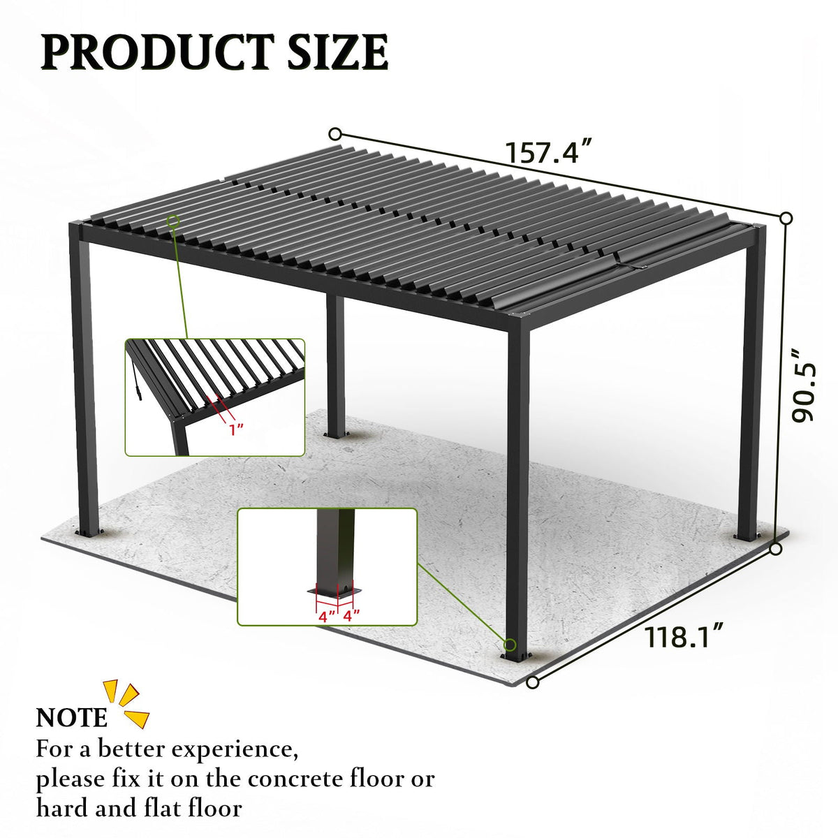 Black Aluminum Louvered Pergola with Adjustable Roof