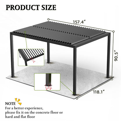 Black Aluminum Louvered Pergola with Adjustable Roof