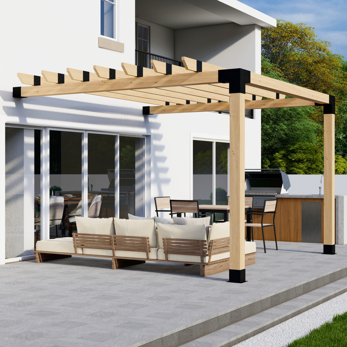 Attached Pergola Kit with Zen Steel Brackets – Up to 12' x 12'