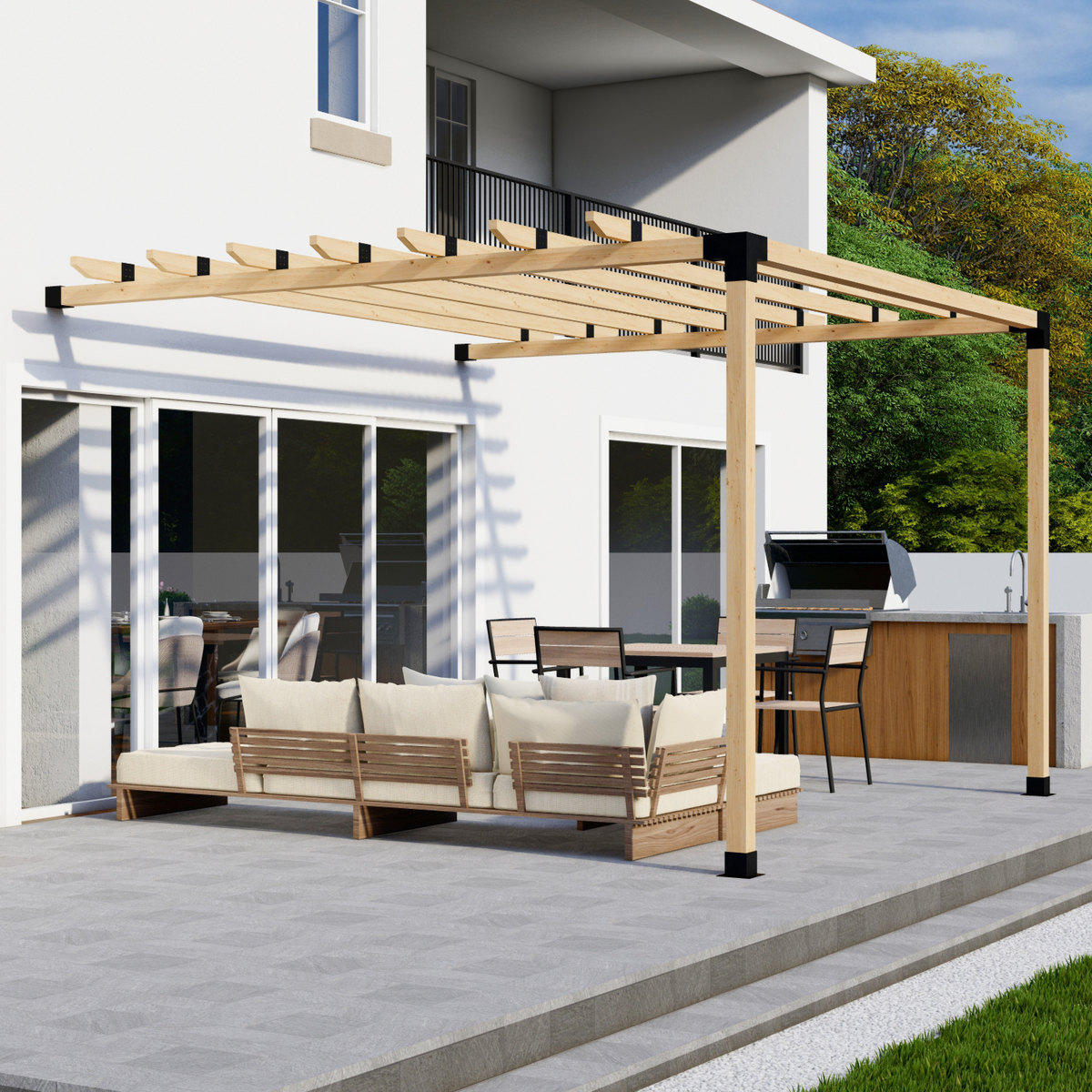 Attached Pergola Kit with Zen Steel Brackets – Up to 12' x 12'