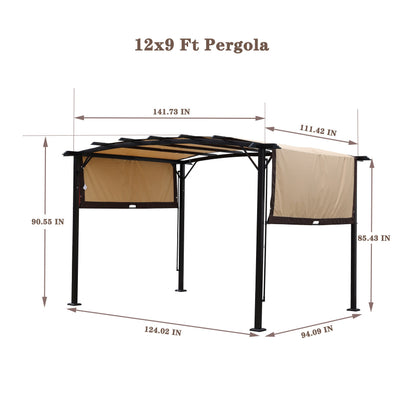 12 x 9 ft Steel Outdoor Pergola with Retractable Canopy
