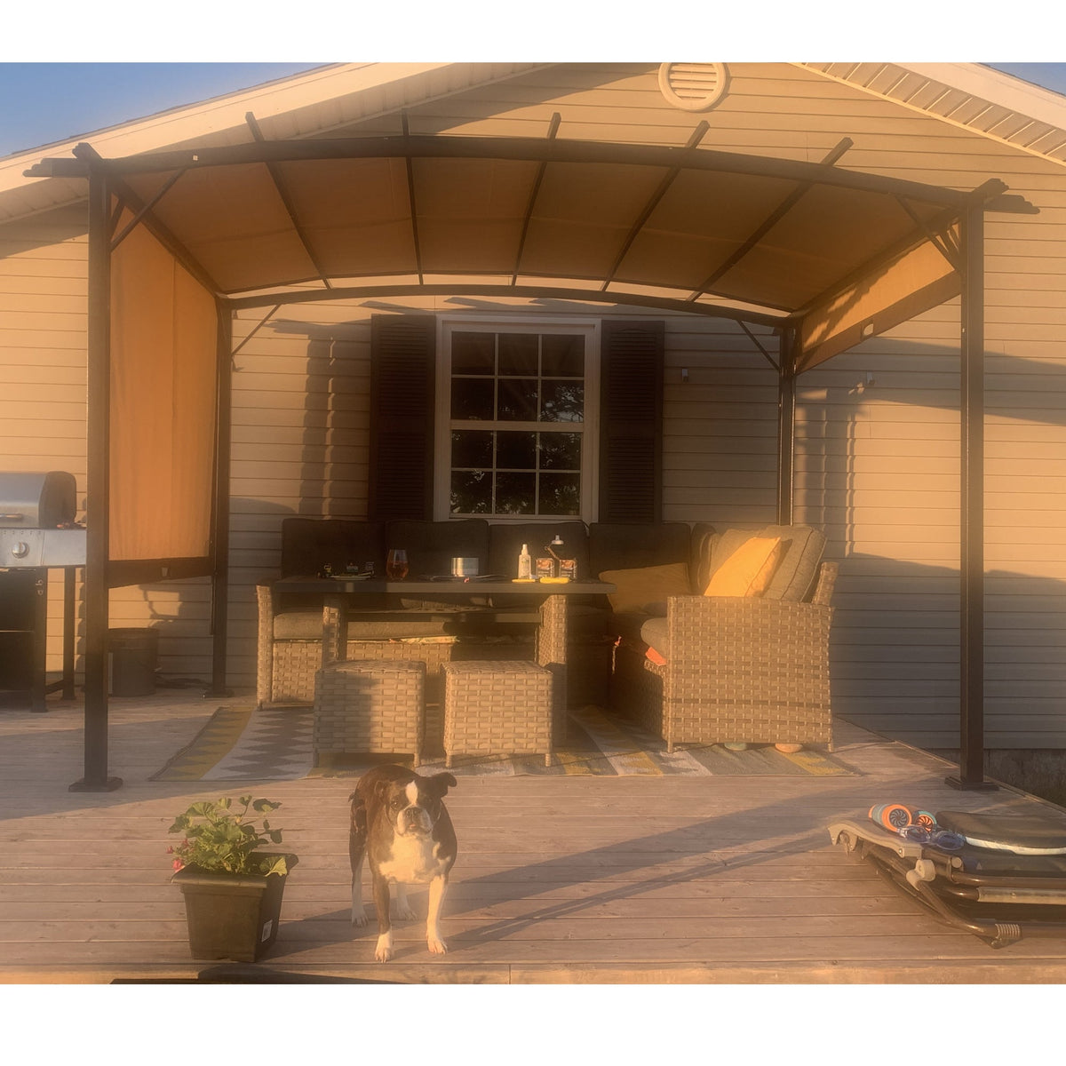 12 x 9 ft Steel Outdoor Pergola with Retractable Canopy