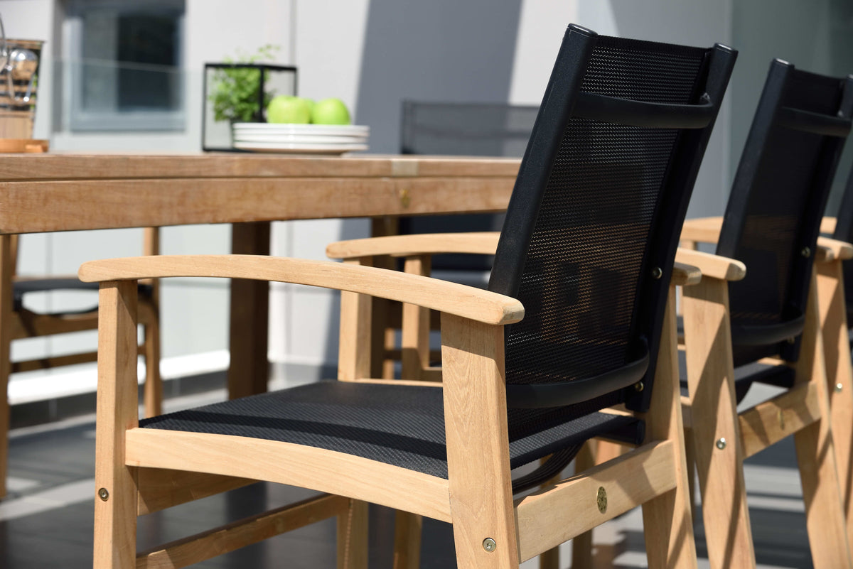 Rinjani 87-Inch Teak Dining Table with Fortuna Armchairs
