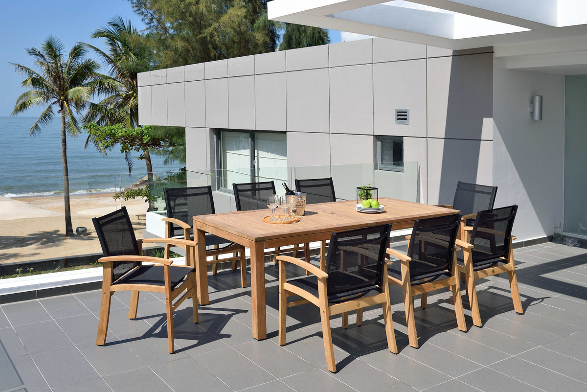 Rinjani 87-Inch Teak Dining Table with Fortuna Armchairs