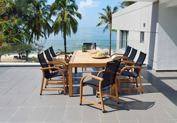 Rinjani FSC Teak Dining Table with 8 Manhattan Armchairs