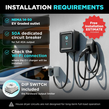 40A 9.6kW NACS Level 2 EV Charger with NEMA 14-50 Plug