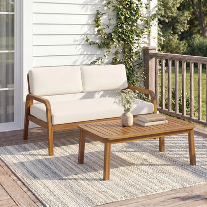 Christopher Knight Home Acacia Wood Outdoor Loveseat and Coffee Table Set