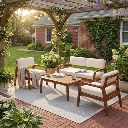 Christopher Knight Home Acacia Wood Outdoor Loveseat and Coffee Table Set