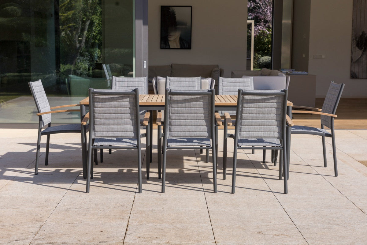 Topaz 9-Piece FSC Teak Dining Set with 8 Armchairs