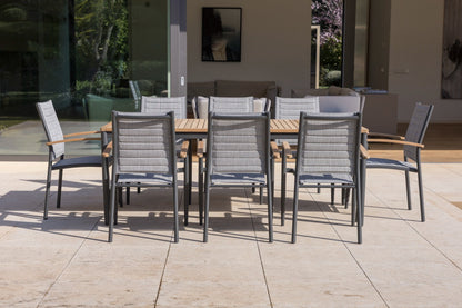 Topaz 9-Piece FSC Teak Dining Set with 8 Armchairs
