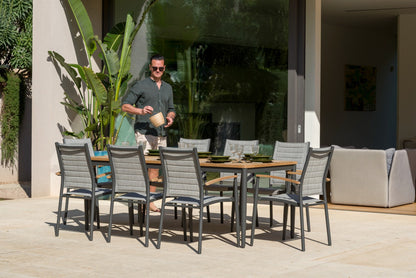Topaz 9-Piece FSC Teak Dining Set with 8 Armchairs