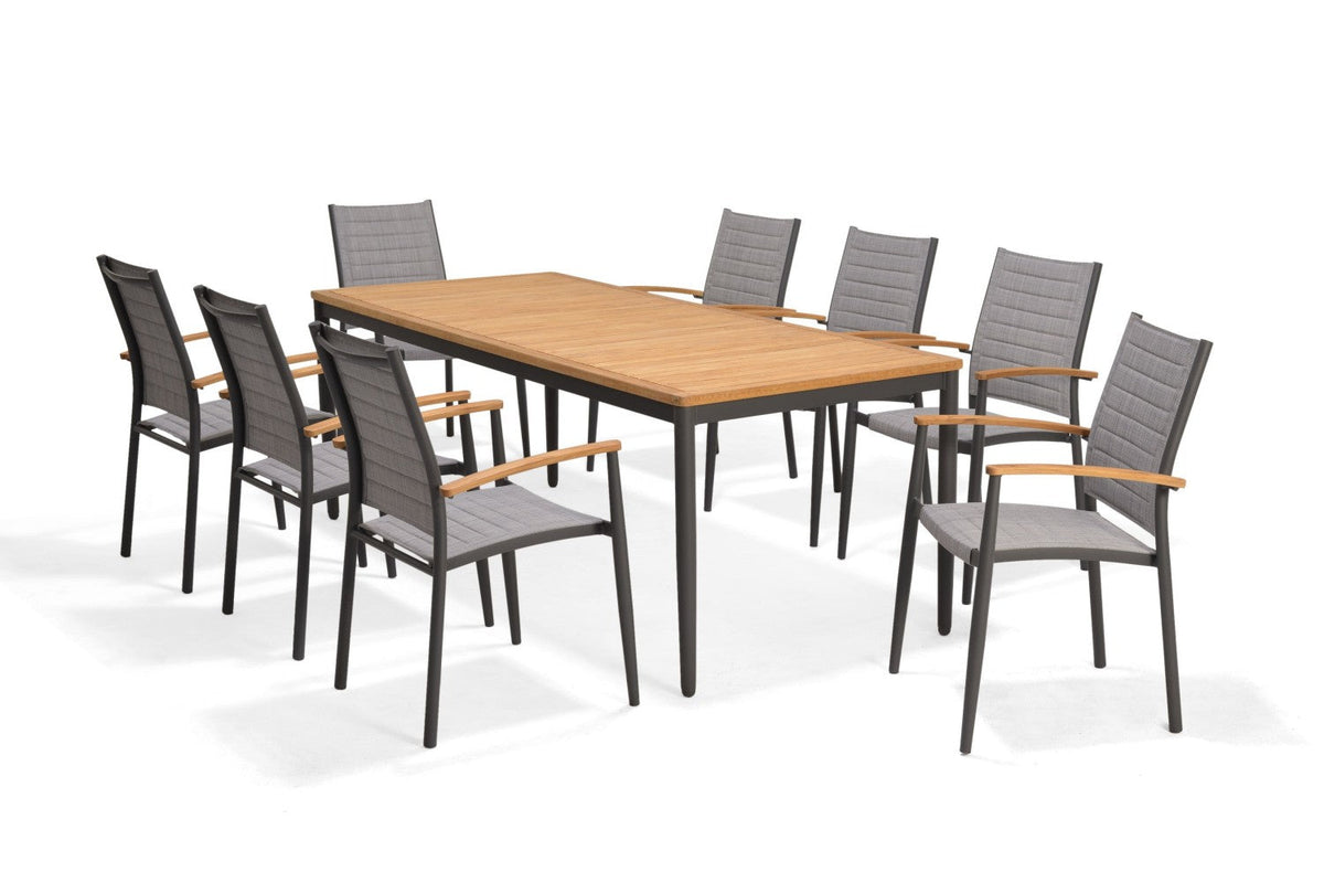 Topaz 9-Piece FSC Teak Dining Set with 8 Armchairs