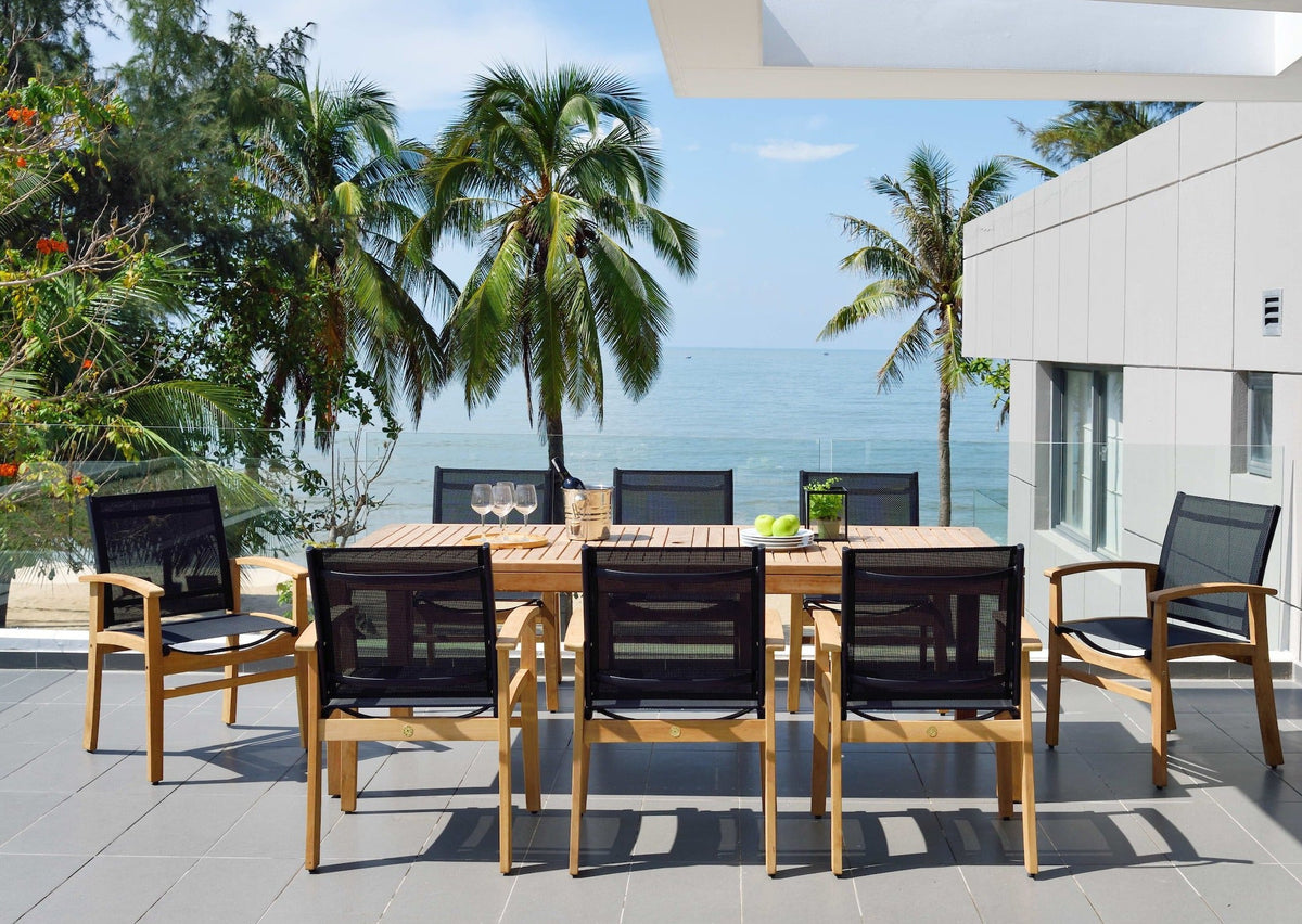 Rinjani 87-Inch Teak Dining Table with Fortuna Armchairs