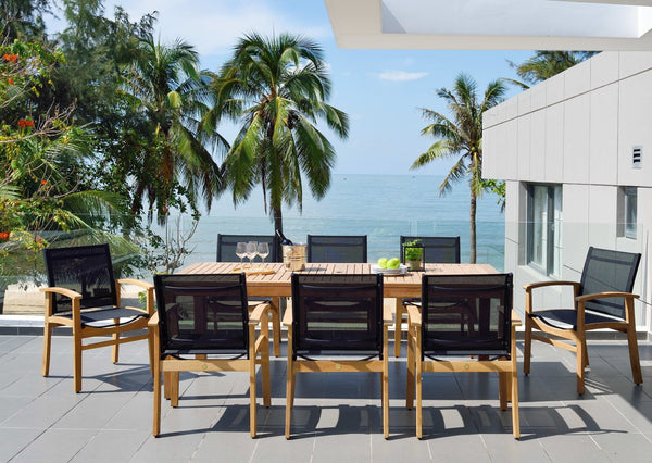Rinjani 87-Inch Teak Dining Table with Fortuna Armchairs