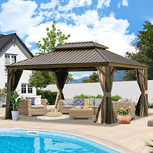 12x16 ft Hardtop Double-Roof Patio Gazebo