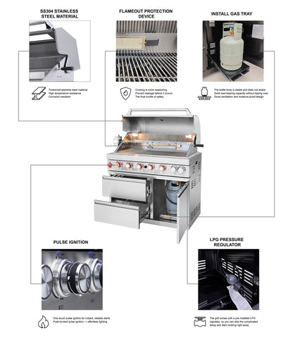 6+1 Burner Stainless Steel Propane Gas Outdoor Kitchen Island