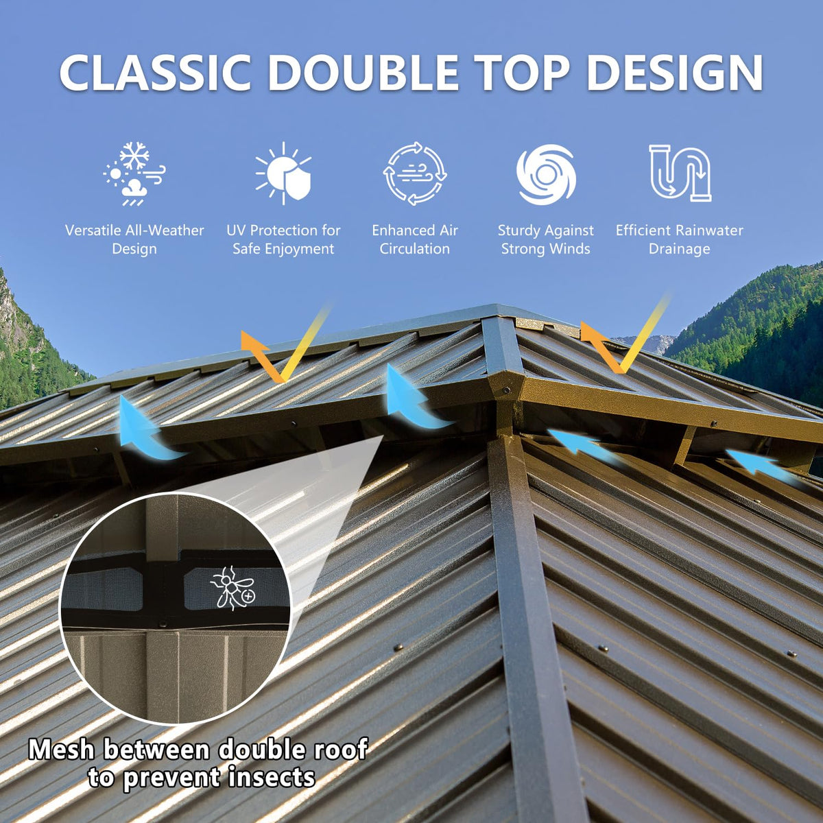 12x16 ft Hardtop Double-Roof Patio Gazebo
