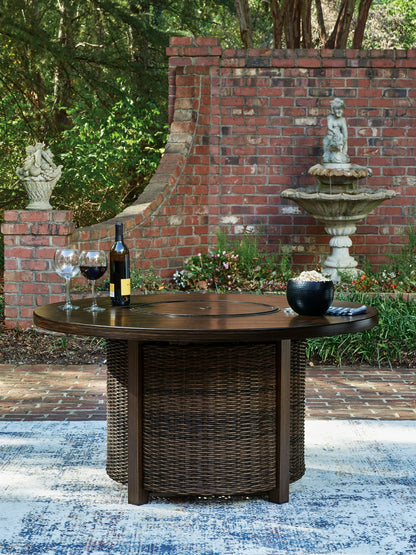 Round Outdoor Gas Fire Pit Table with Resin Wicker