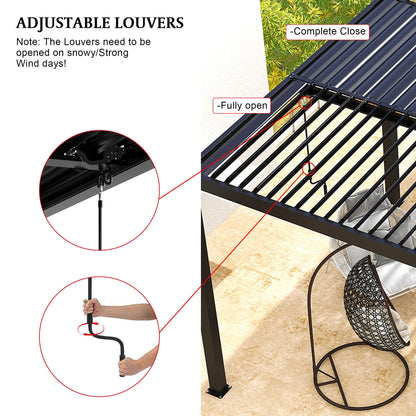 Black Aluminum Louvered Pergola with Adjustable Roof