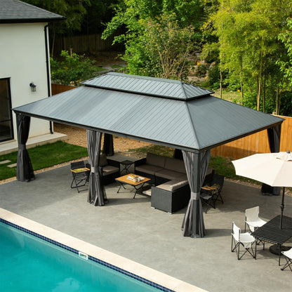 14 x 20 Ft Hardtop Gazebo with Curtains and Netting