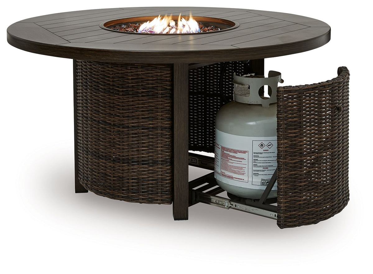 Round Outdoor Gas Fire Pit Table with Resin Wicker