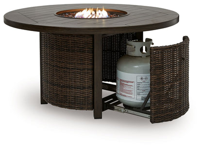Round Outdoor Gas Fire Pit Table with Resin Wicker